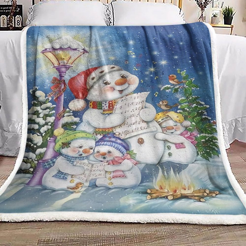 Christmas Snowman Cardinal Cat Sherpa Fleece Blanket