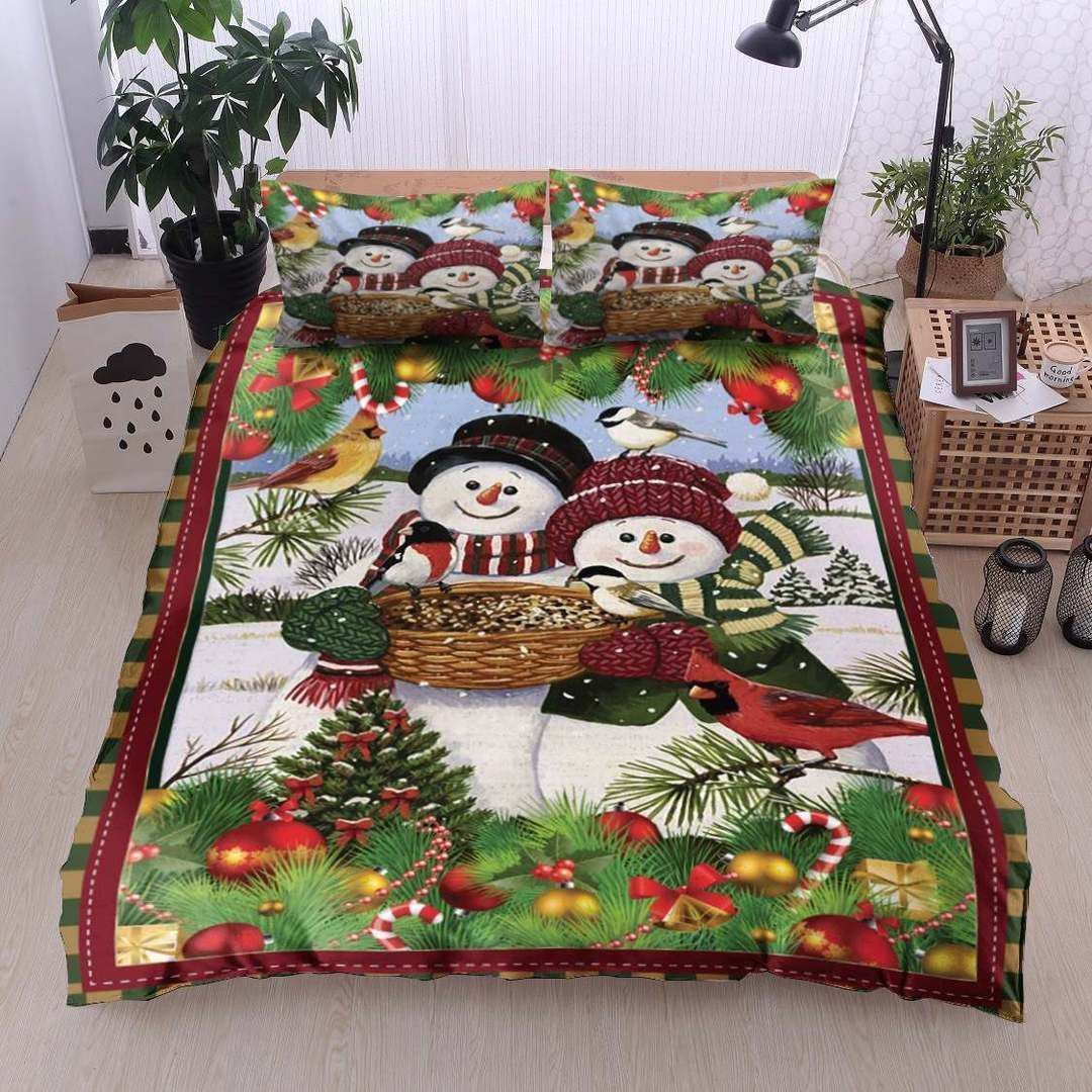 Christmas Snowman Cardinal Bedding Set