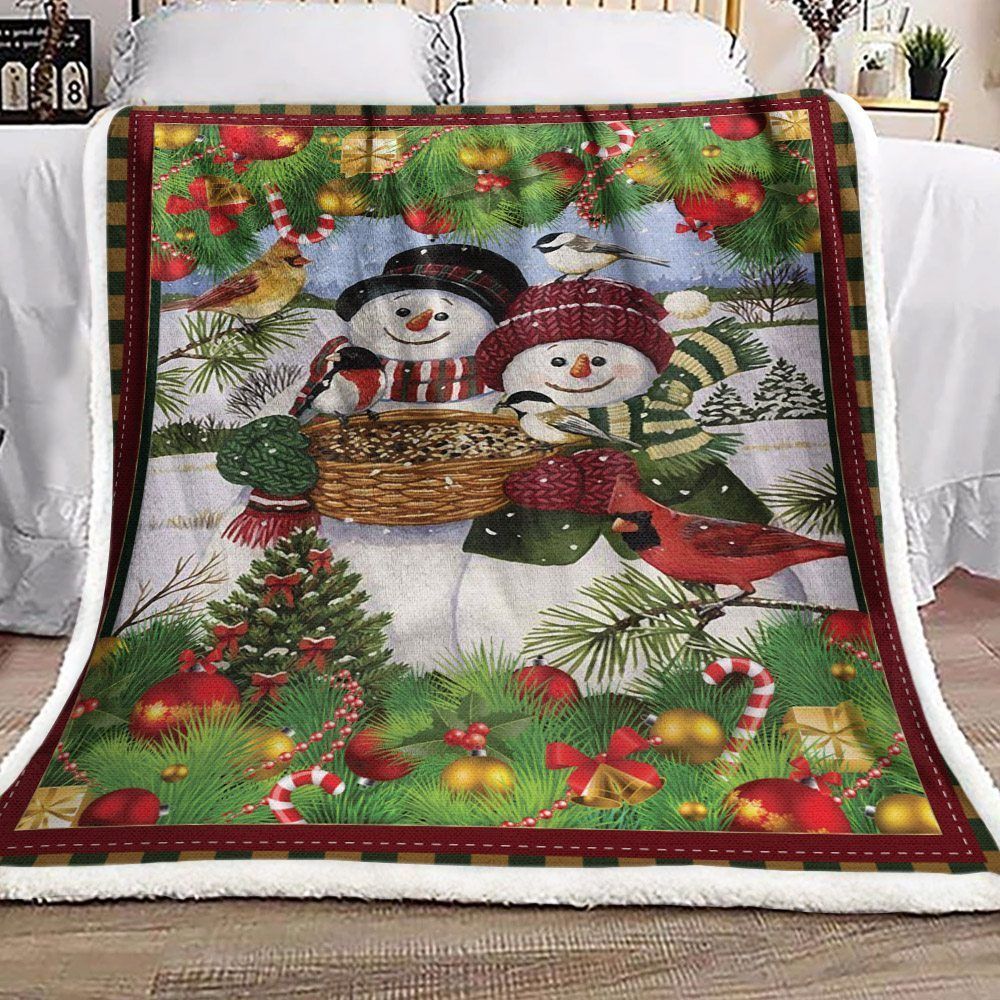Christmas Snowman Couple Sherpa Fleece Blanket