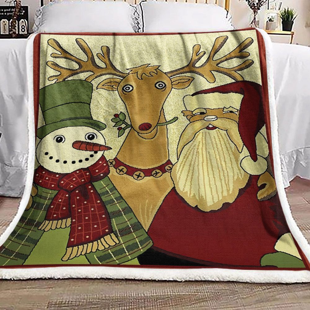 Christmas Snowman Deer Santa Sherpa Fleece Blanket