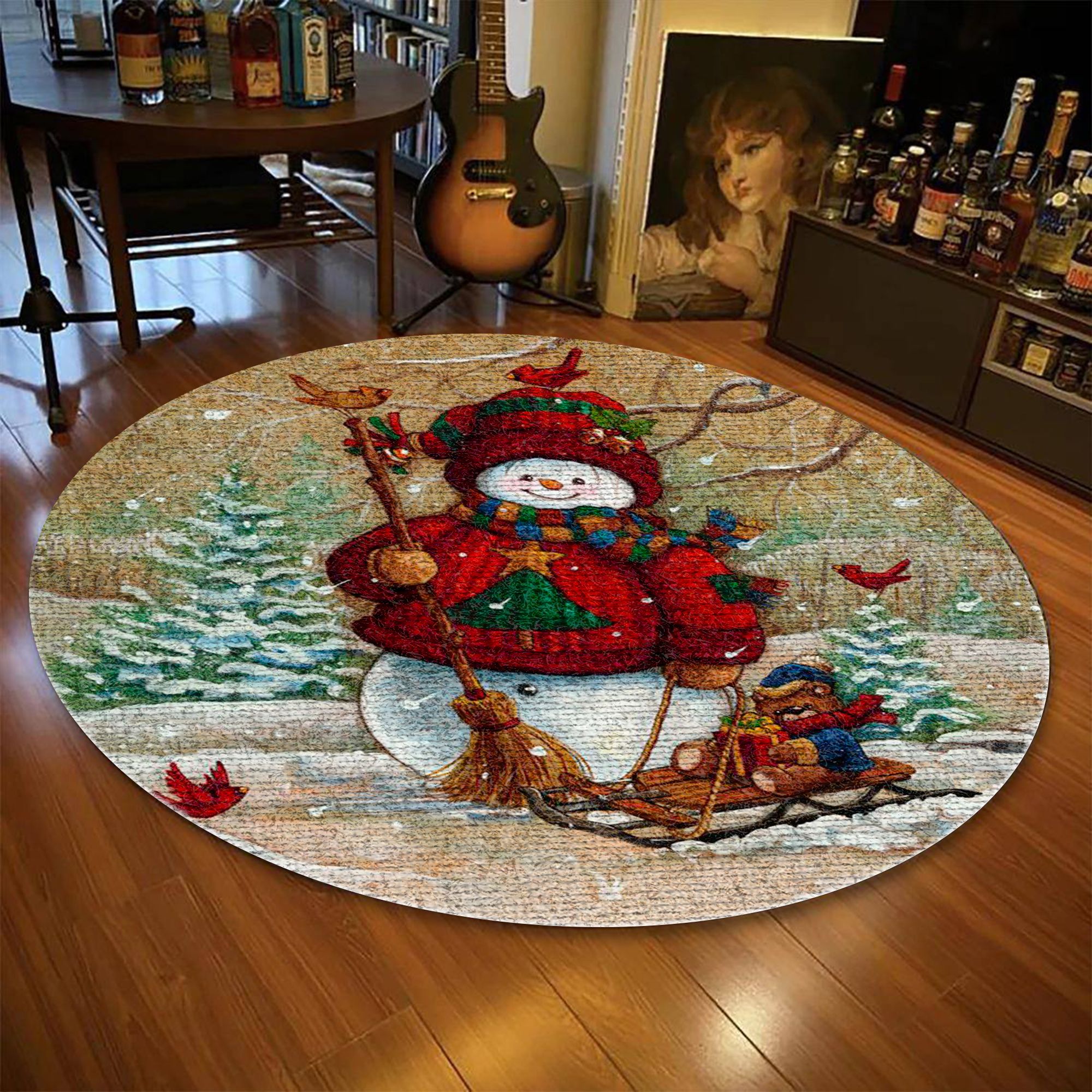 Christmas Snowman Round Carpet