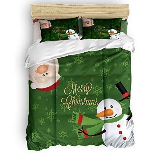 Christmas Snowman Green Funny Santa And Snowman Face Bedding Set