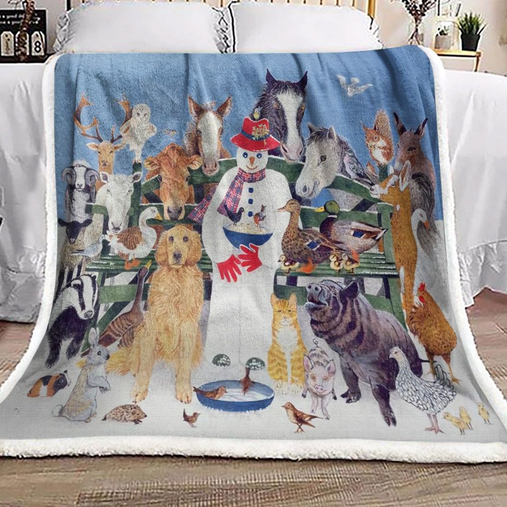 Christmas Snowman Horse Fox Swan Chicken Golden Sheep Owl Cat Sherpa Fleece Blanket