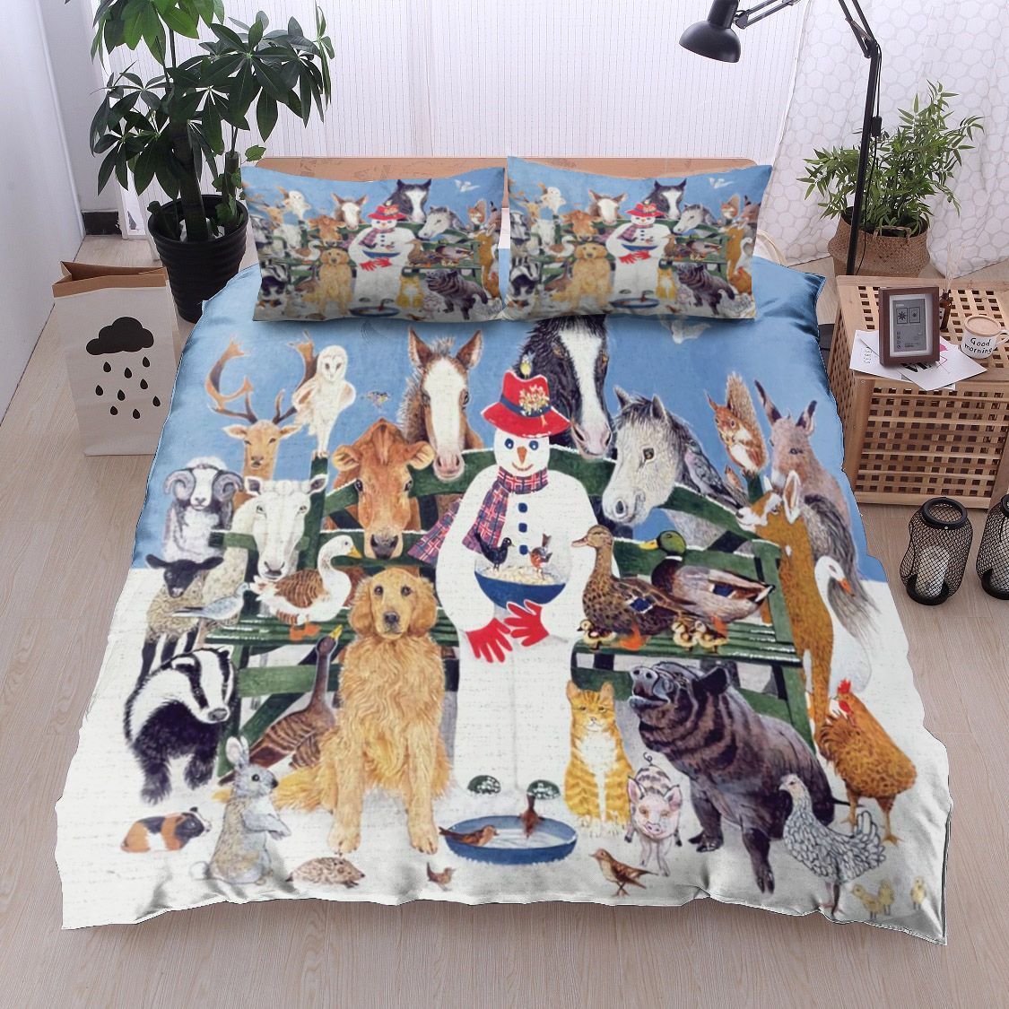 Christmas Snowman Horse Fox Swan Chicken Golden Sheep Owl Cat Bedding Set