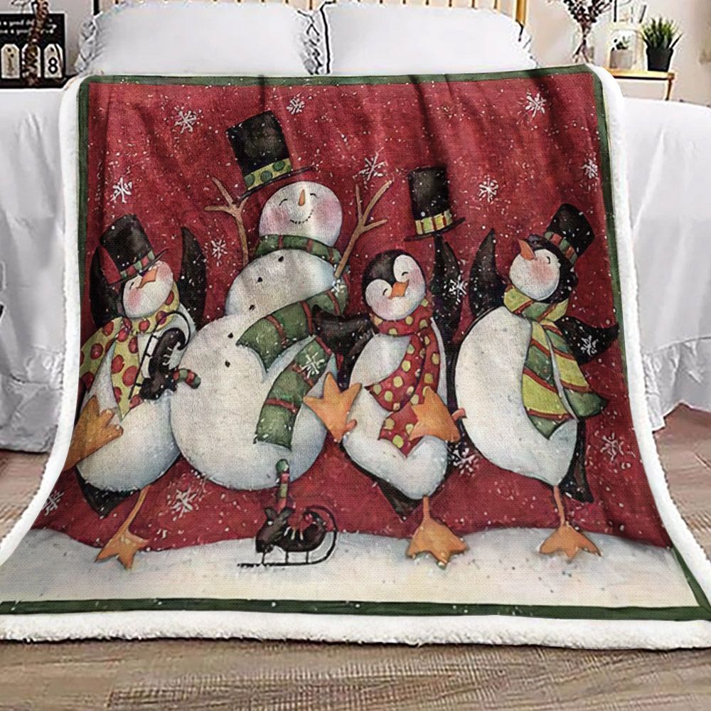Christmas Snowman Penguin Sherpa Fleece Blanket