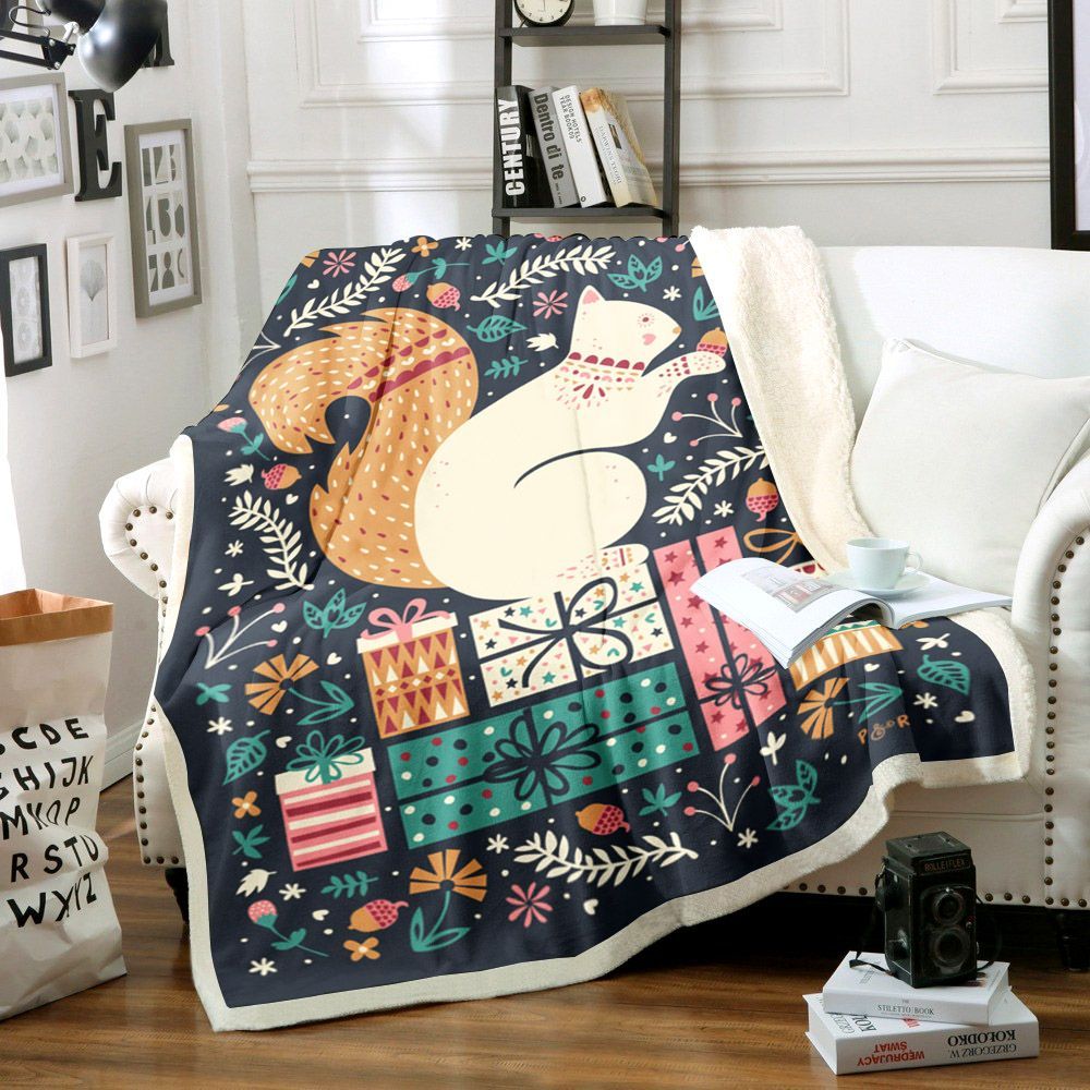 Christmas Squirrel Sherpa Fleece Blanket