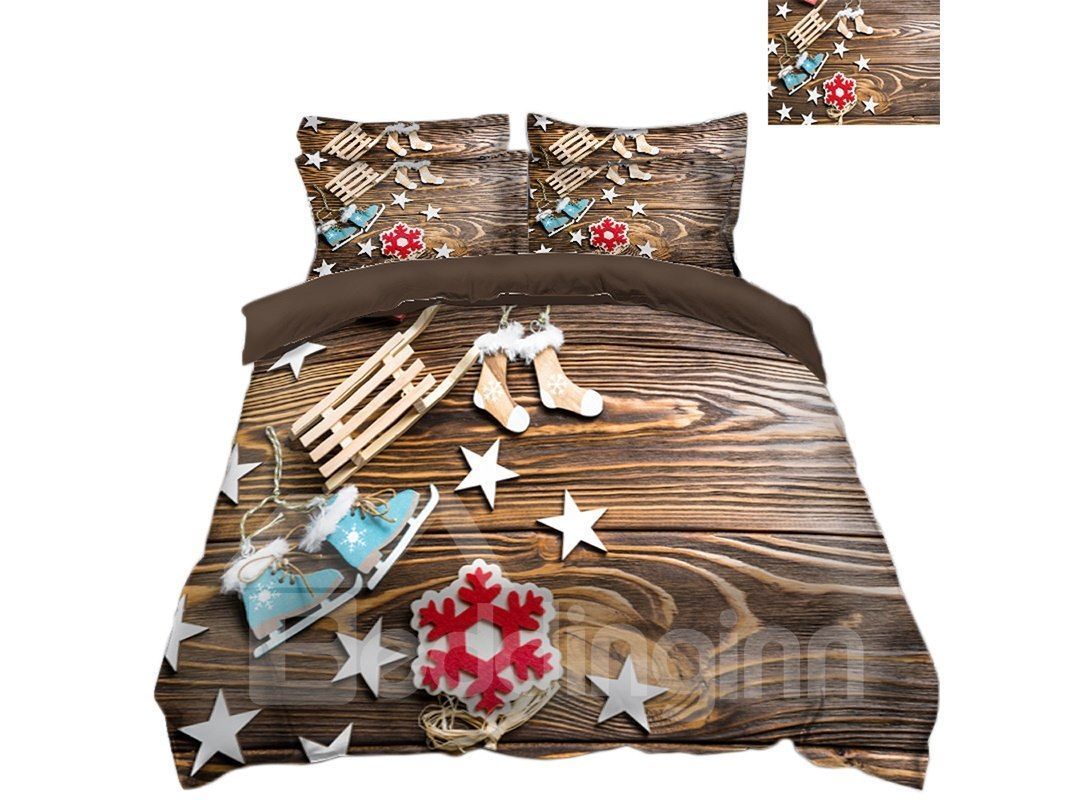 Christmas Stocking And Snowflake Bedding Set
