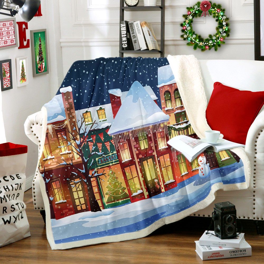 Christmas Street Sherpa Fleece Blanket