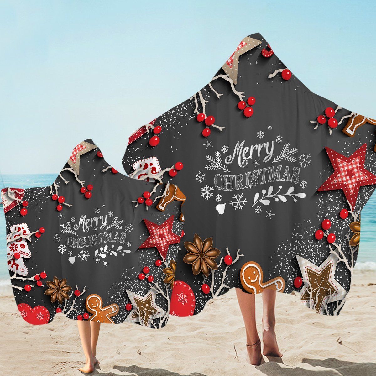 Christmas Theme Gray Printed Hooded Towel