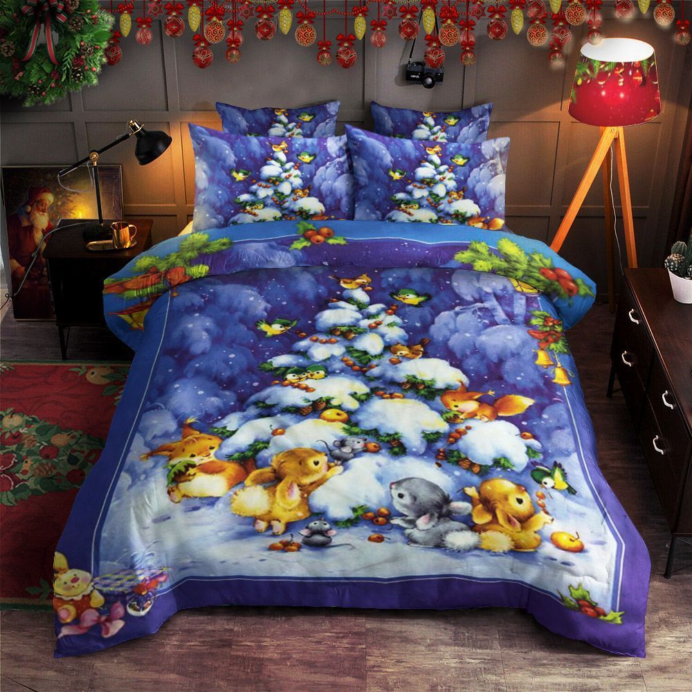 Christmas Tree And Bird Bedding Set