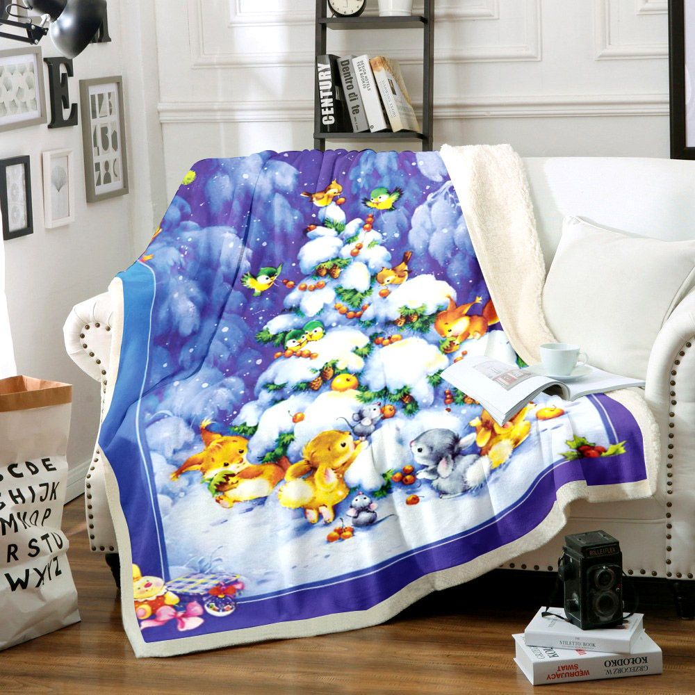 Christmas Tree And Bird Sherpa Fleece