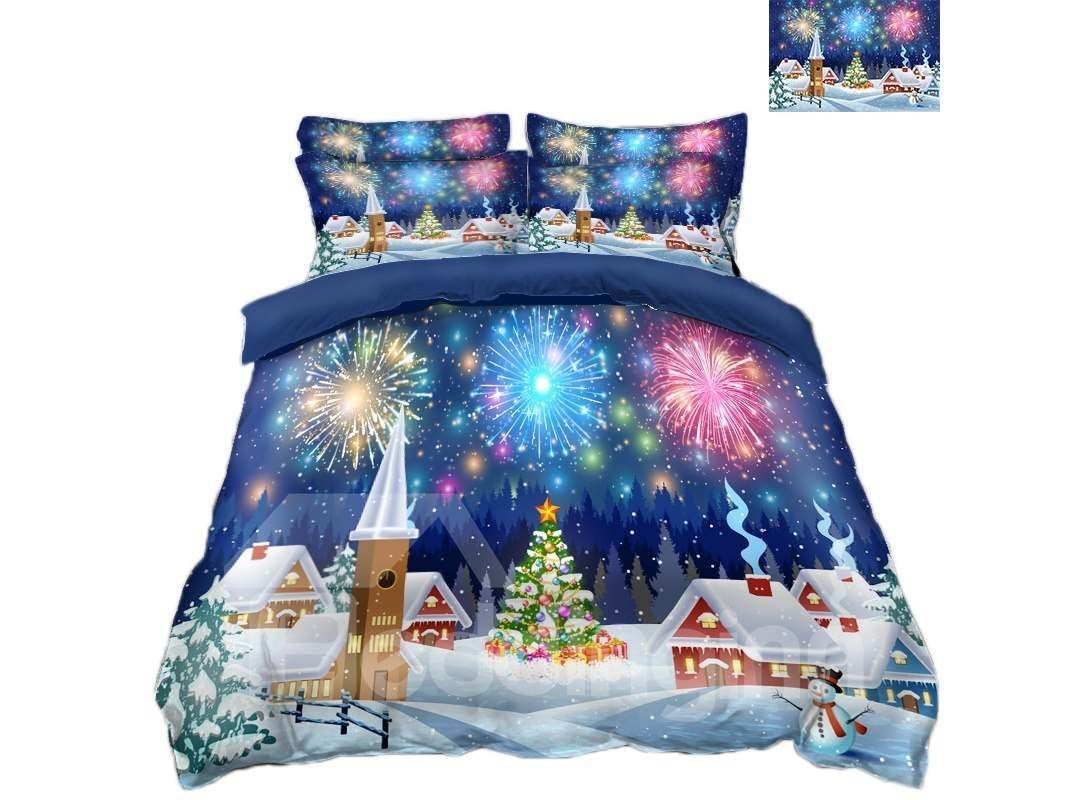 Christmas Tree And Colorful Fireworks Bedding Set