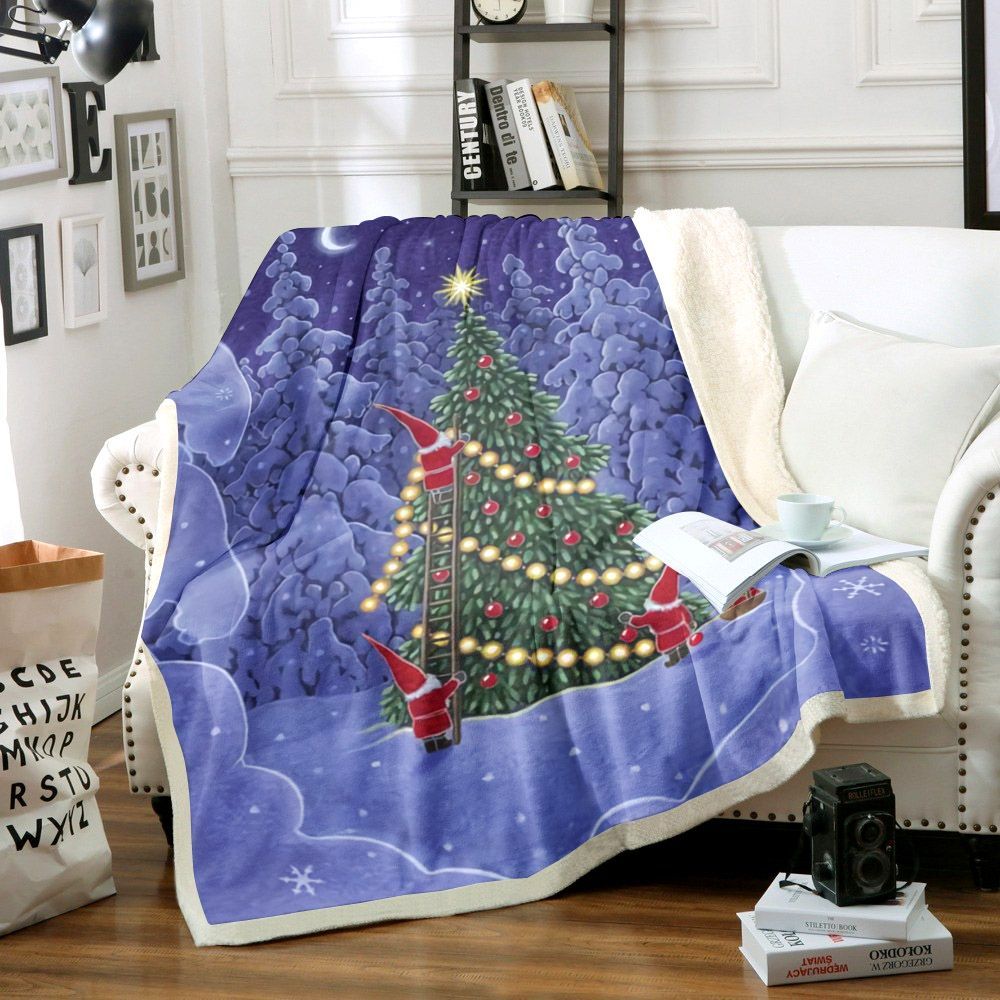 Christmas Tree And Gnome Sherpa Fleece Blanket