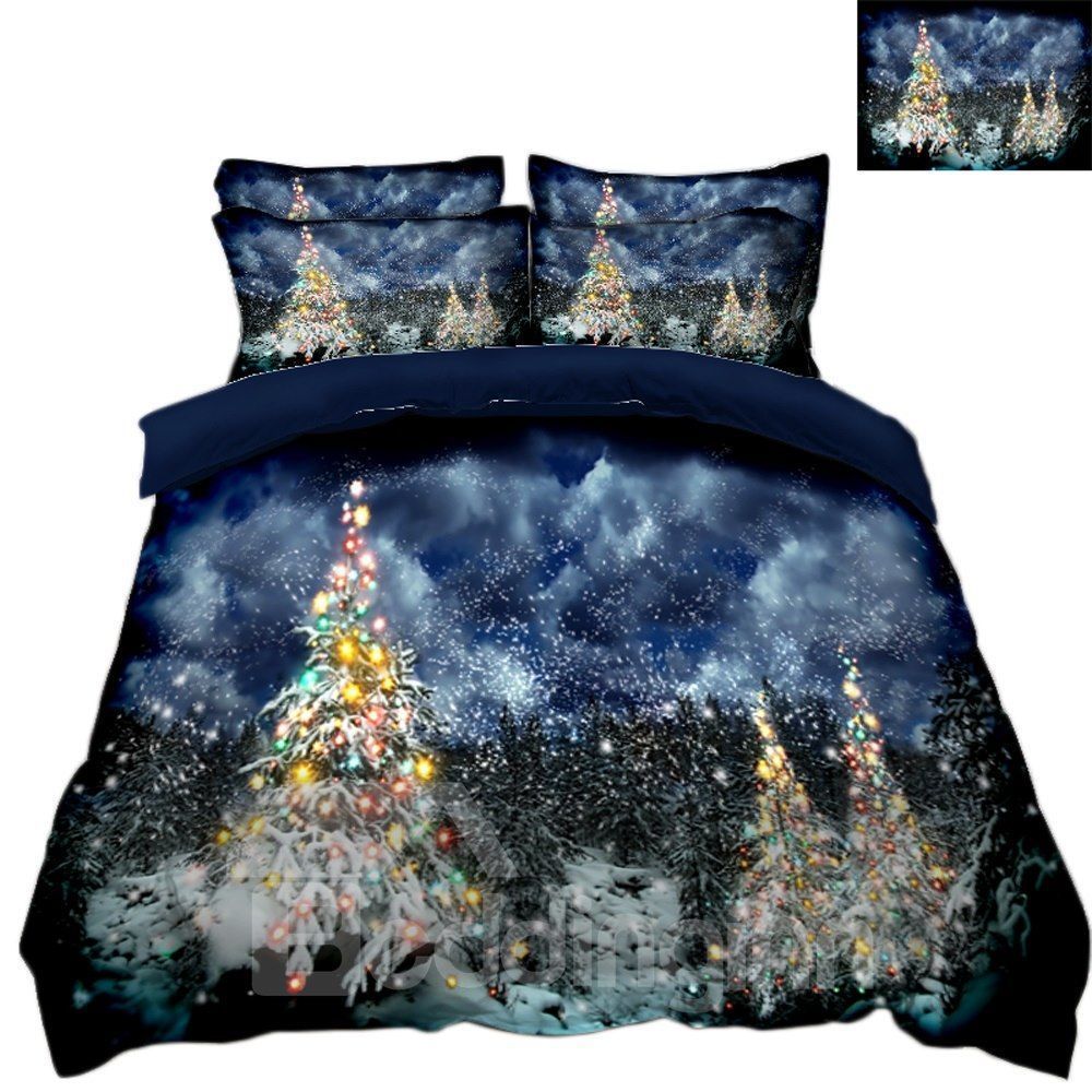 Christmas Tree And Light Night 3d Bedding Set