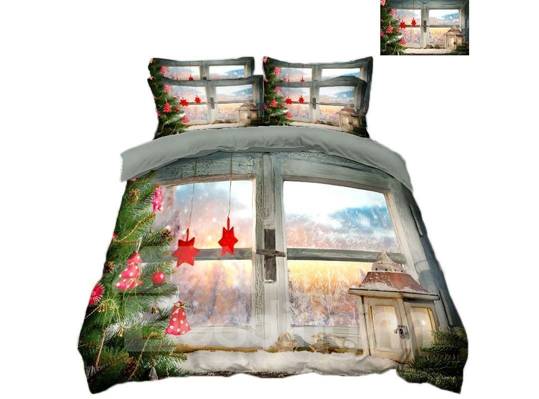 Christmas Tree And Snow Scenery Bedding Set