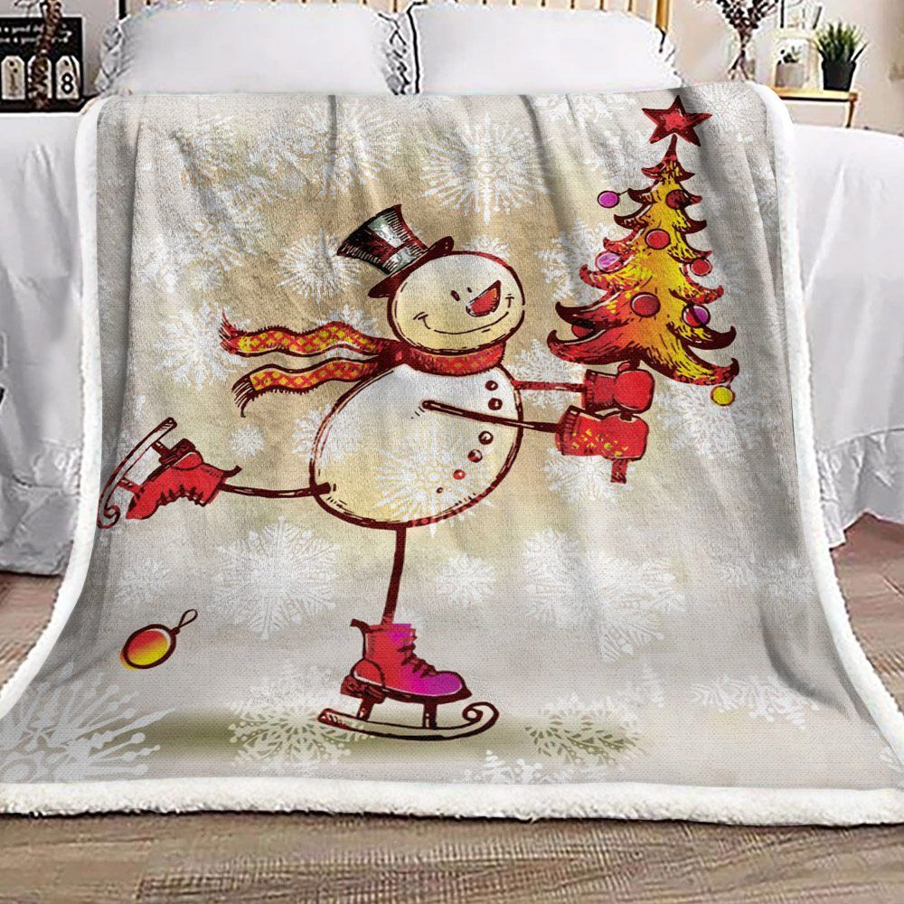 Christmas Tree And Snowman Sherpa Fleece Blanket
