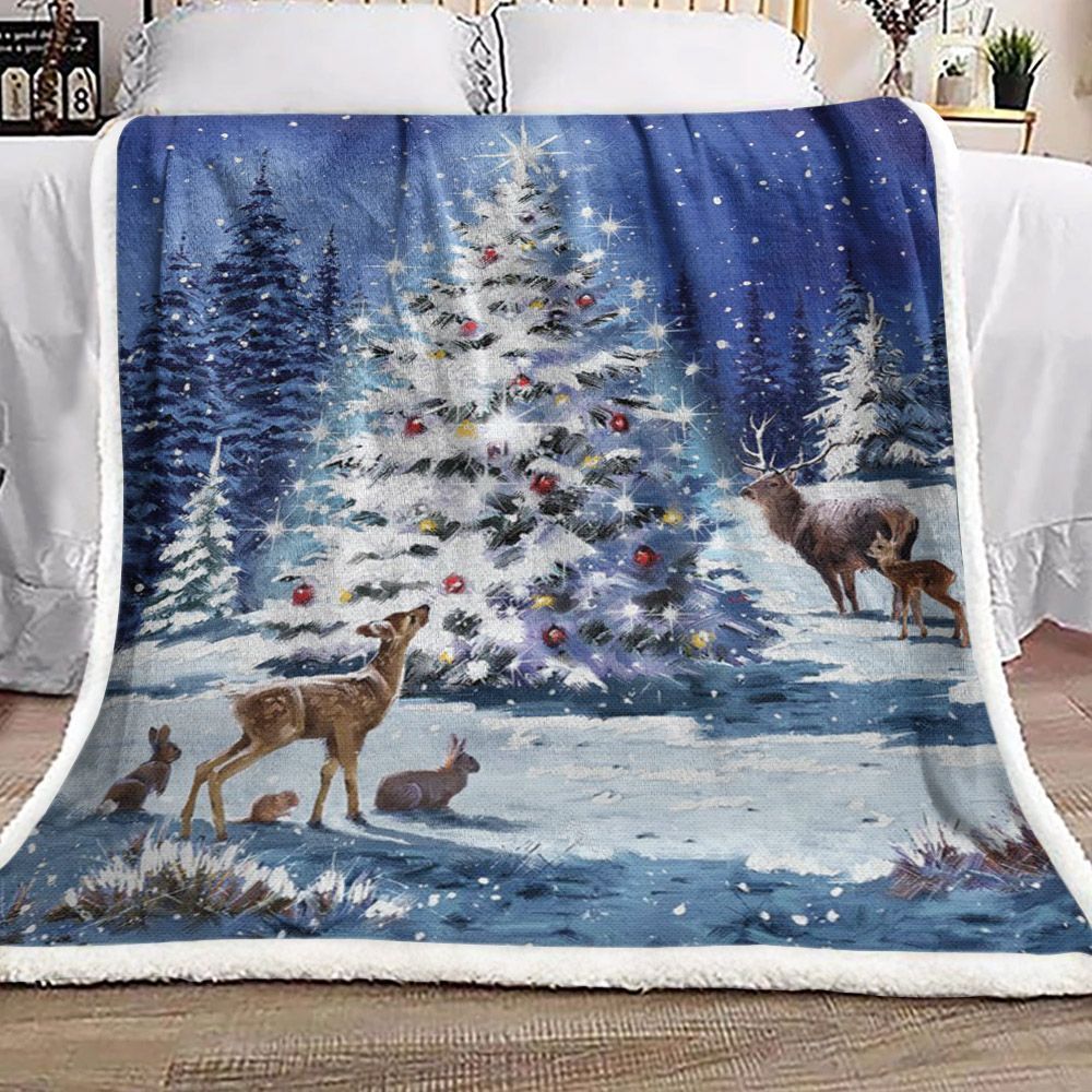 Christmas Tree Animals Sherpa Fleece Blanket