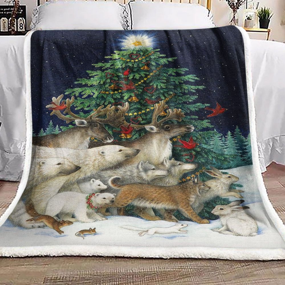Christmas Tree Bear Reindeer Rabbit Wolf Sherpa Fleece Blanket