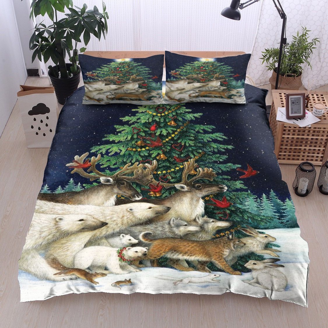 Christmas Tree Bear Reindeer Rabbit Wolf Bedding Set