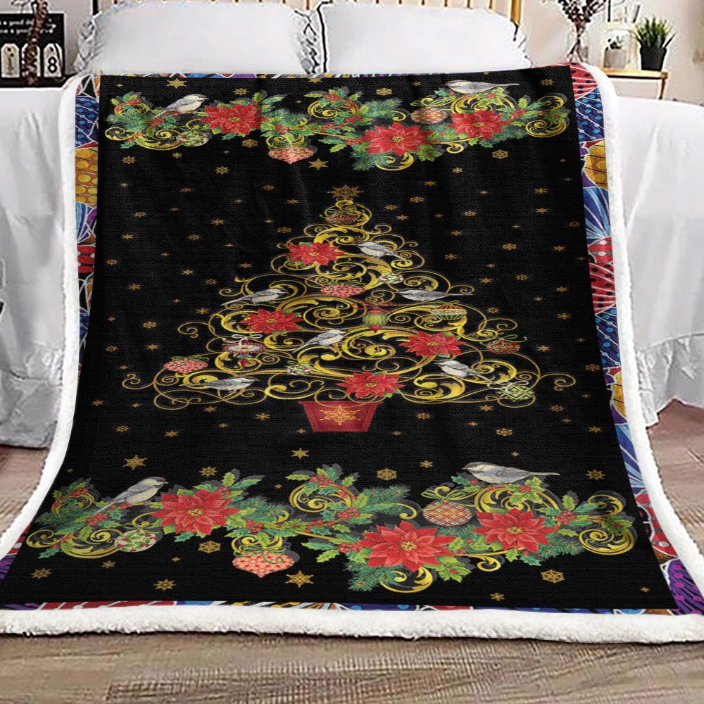 Christmas Tree Bird Sherpa Fleece Blanket