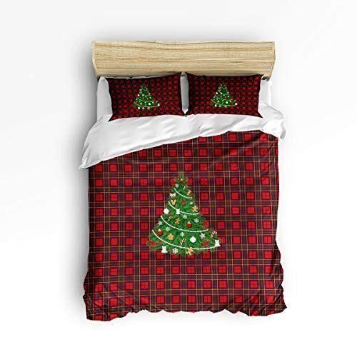Christmas Tree Black Red Plaid Bedding Set