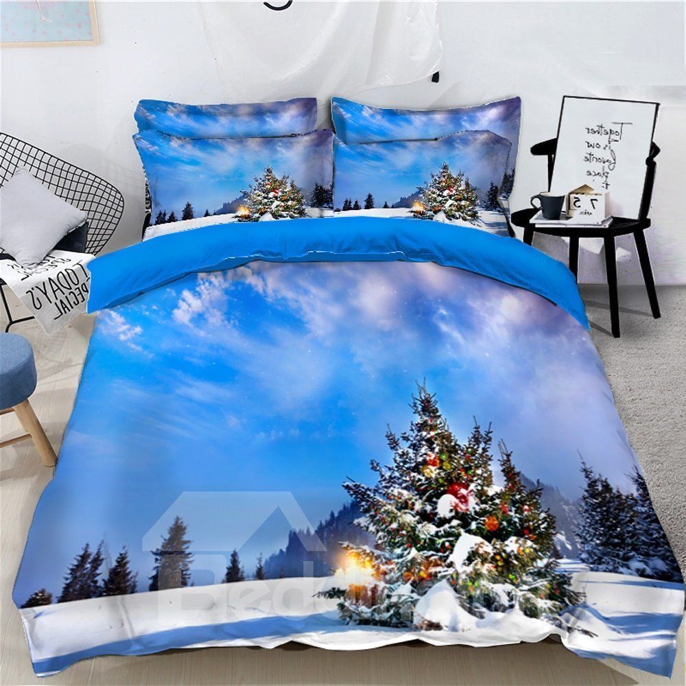 Christmas Tree Blue Sky Bedding Set