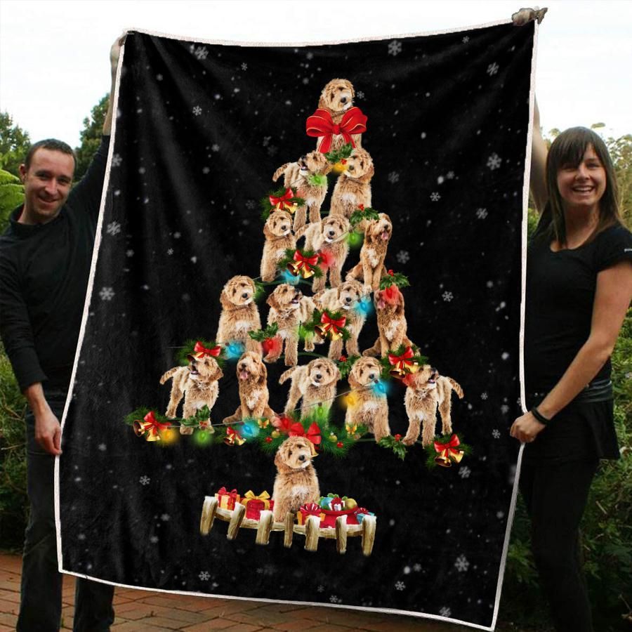 Christmas Tree Goldendoodle Sherpa Fleece Blanket