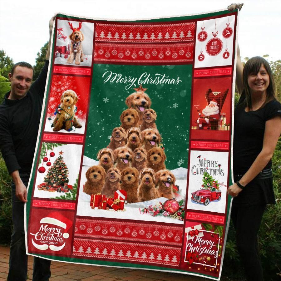 Christmas Tree Goldendoodle Sherpa Fleece Blanket
