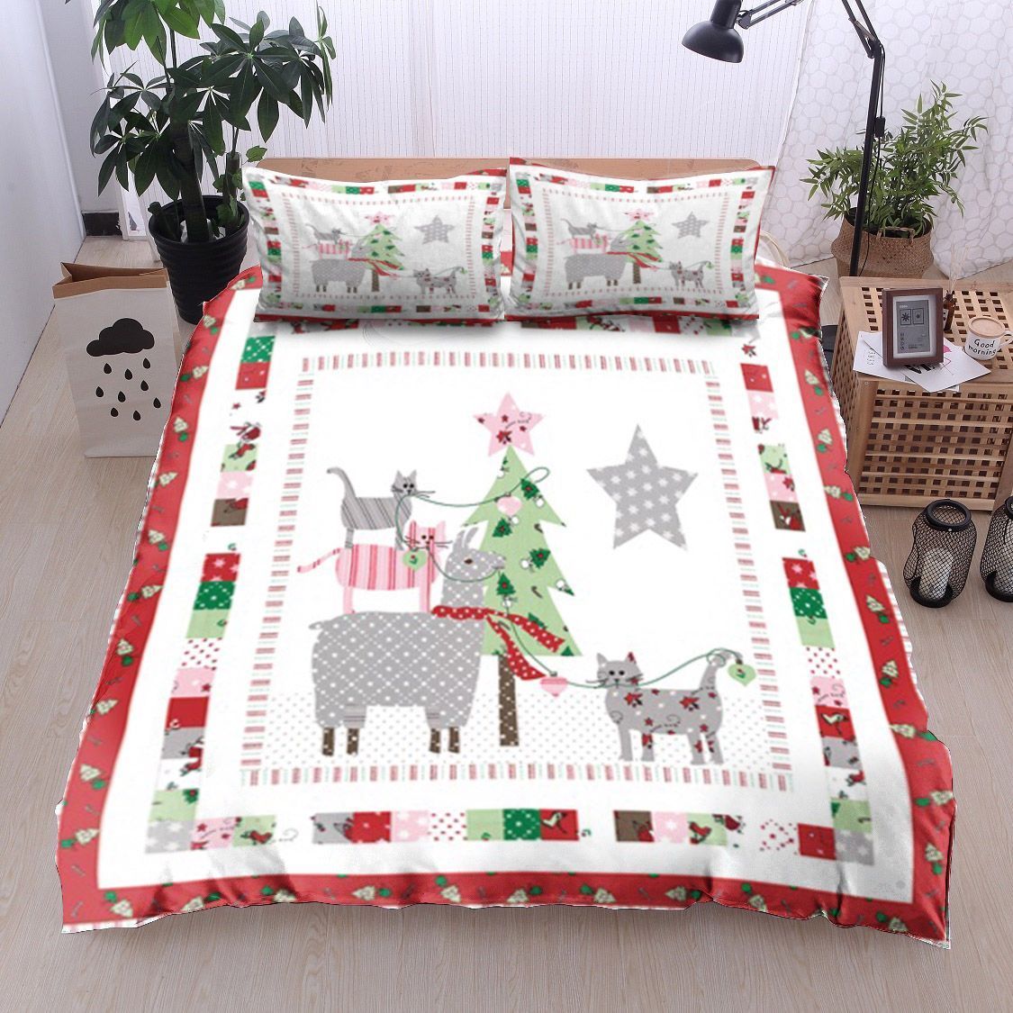 Christmas Tree Llama Cat Bedding Set