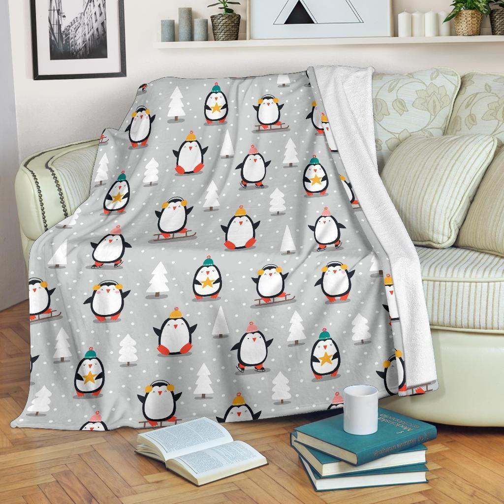 Christmas Tree Penguin Sherpa Fleece Blanket