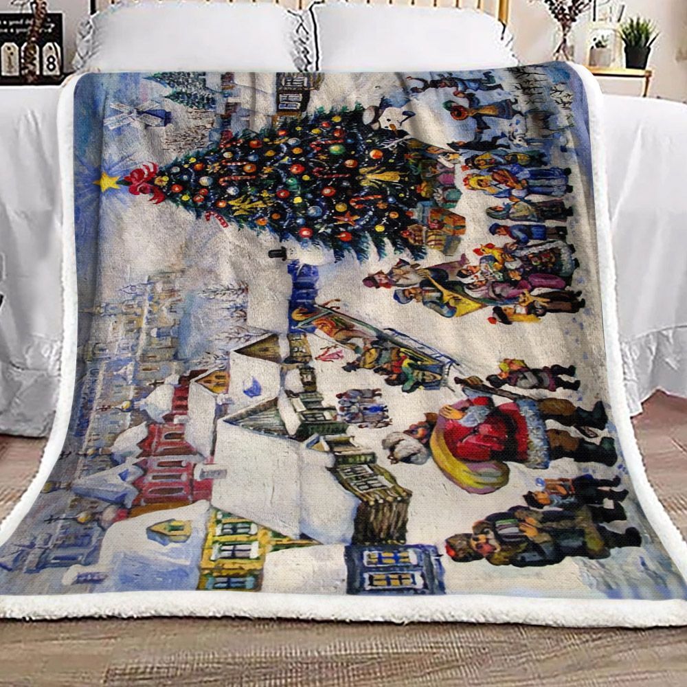 Christmas Tree Pine Village Winter Sherpa Fleece Blanket