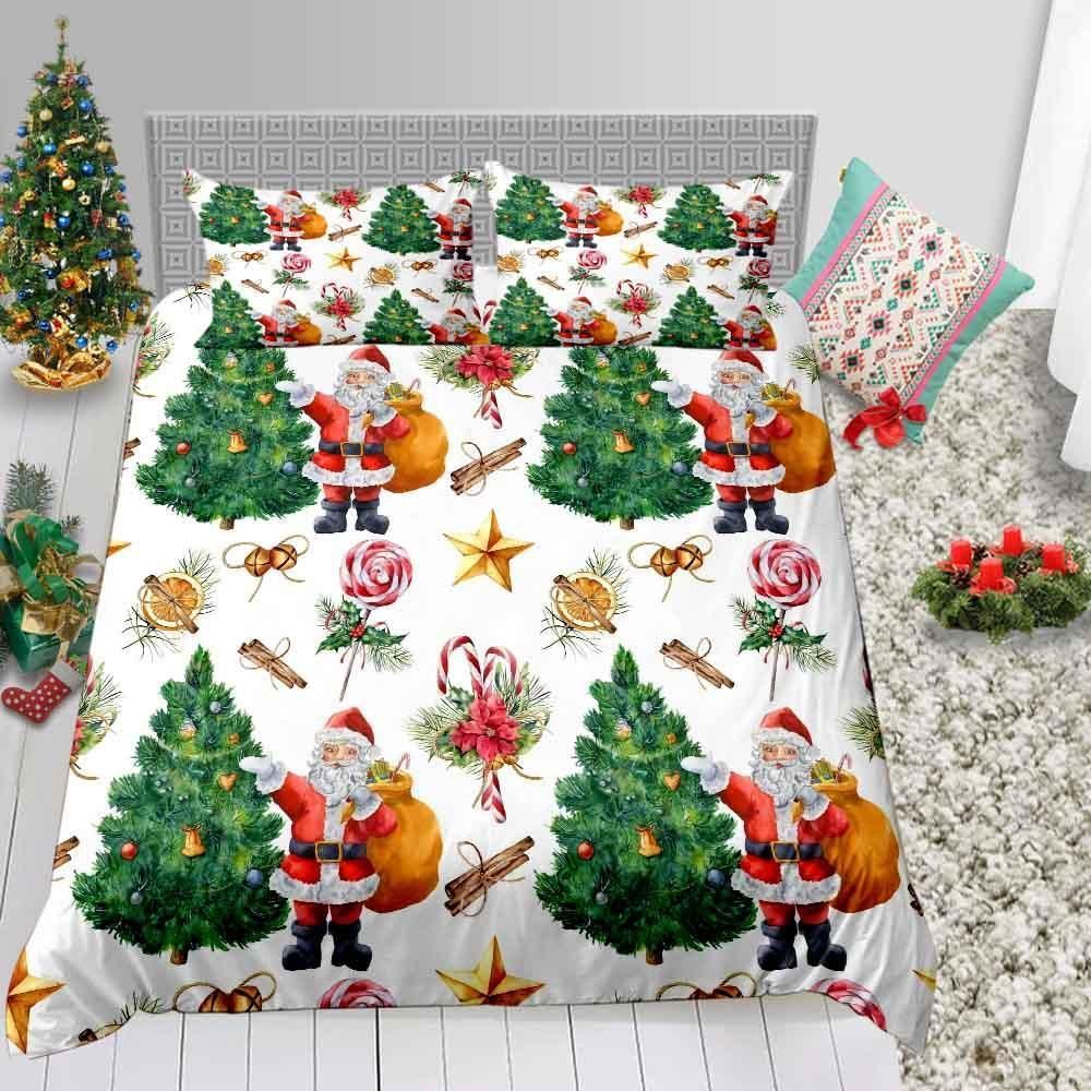 Christmas Tree Puppet Santa Printed Bedding Set