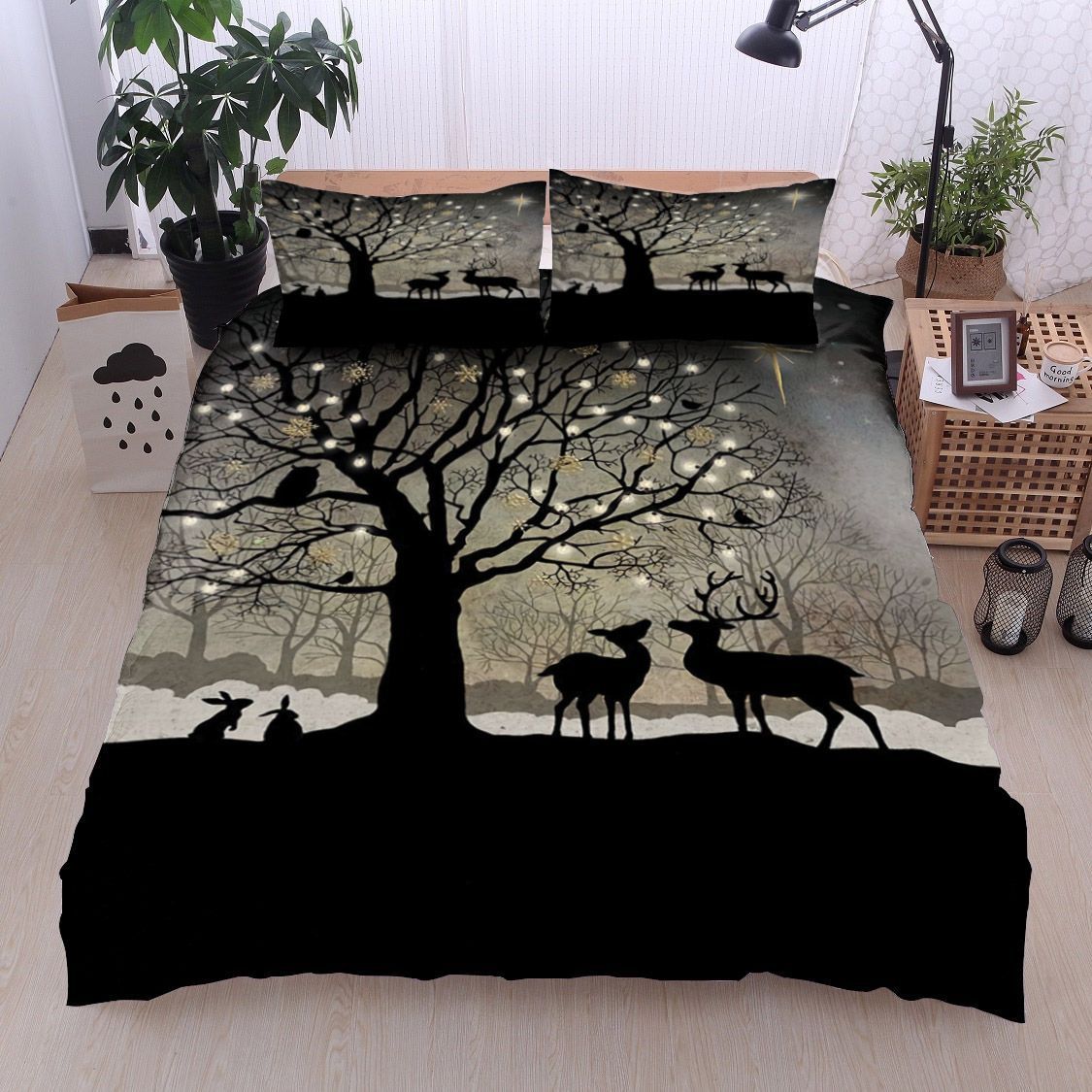 Christmas Tree Reindeer Owl Rabbit Bedding Set