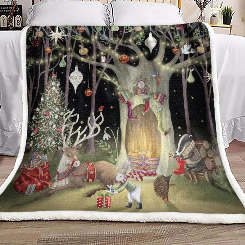 Christmas Tree Reindeer Rabbit Sherpa Fleece Blanket