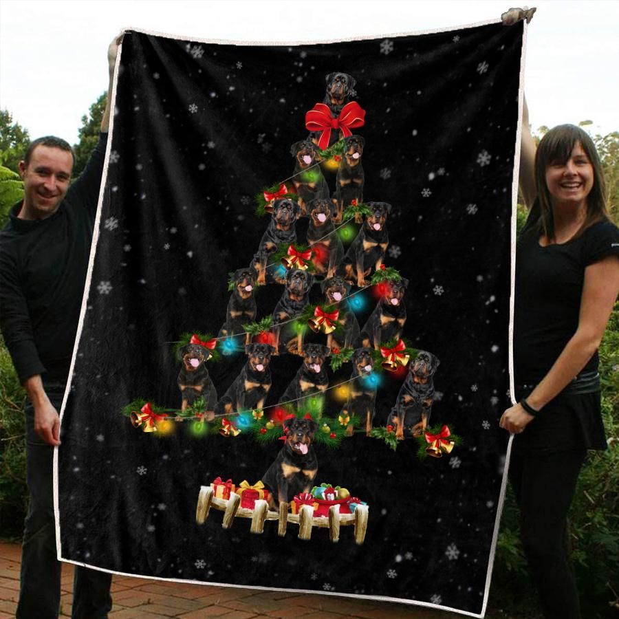 Christmas Tree Rottweiler Sherpa Fleece Blanket