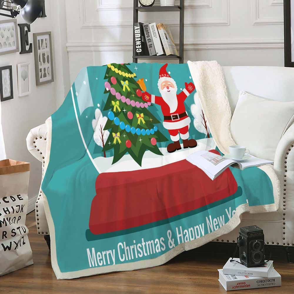 Christmas Tree Santa Sherpa Fleece Blanket