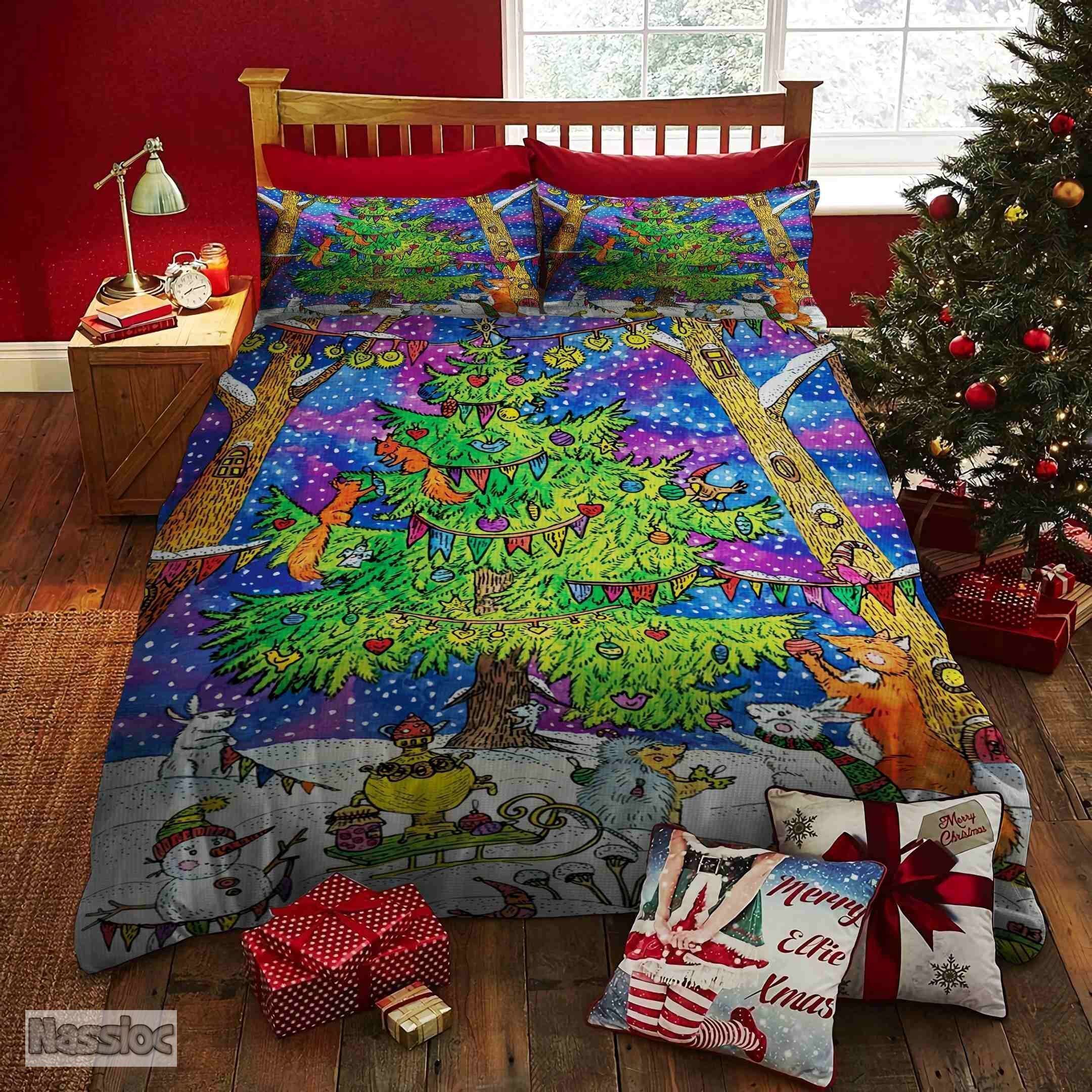 Christmas Tree Snowman Animals Bedding Set