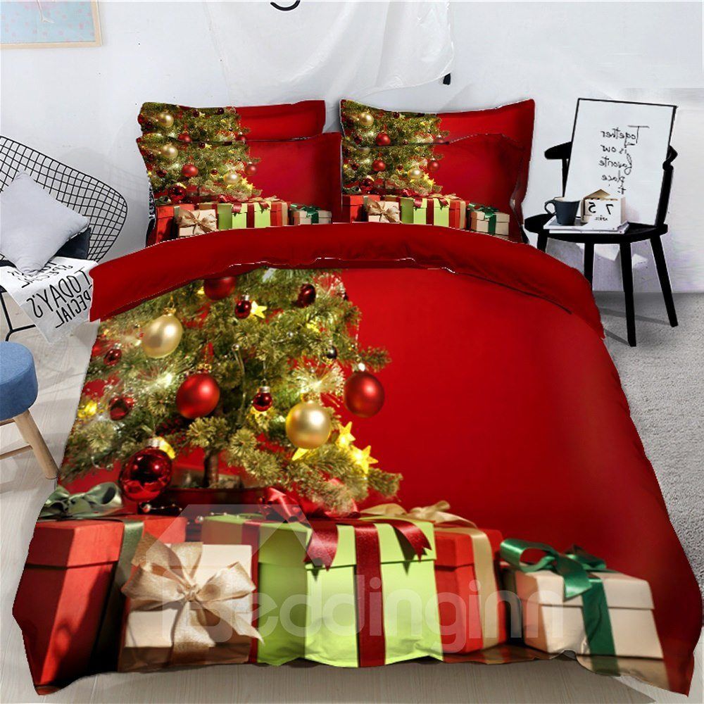 Christmas Tree With Decorations Balls And Light Bedding Set
