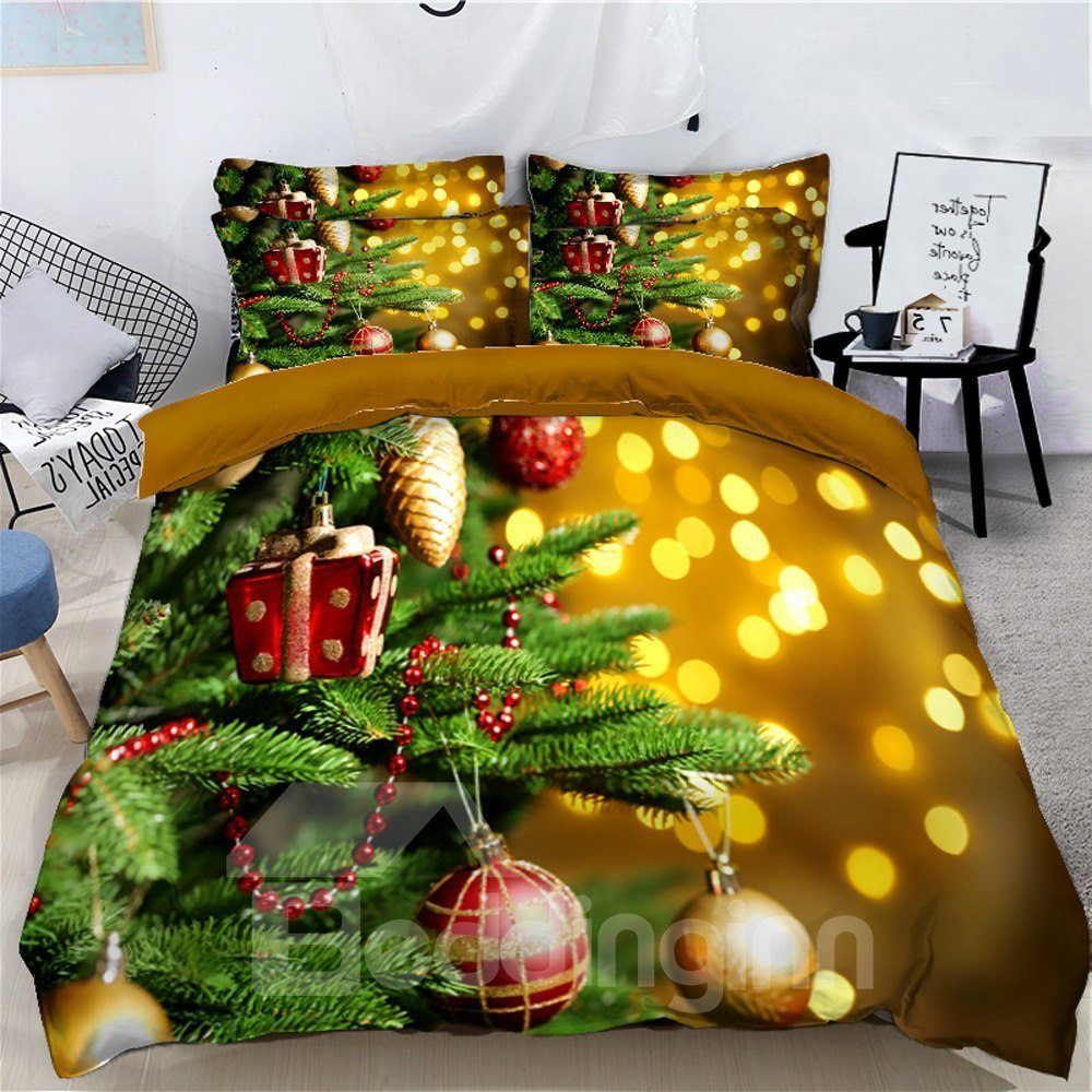 Christmas Tree With Decorations Balls And Light Bedding Set