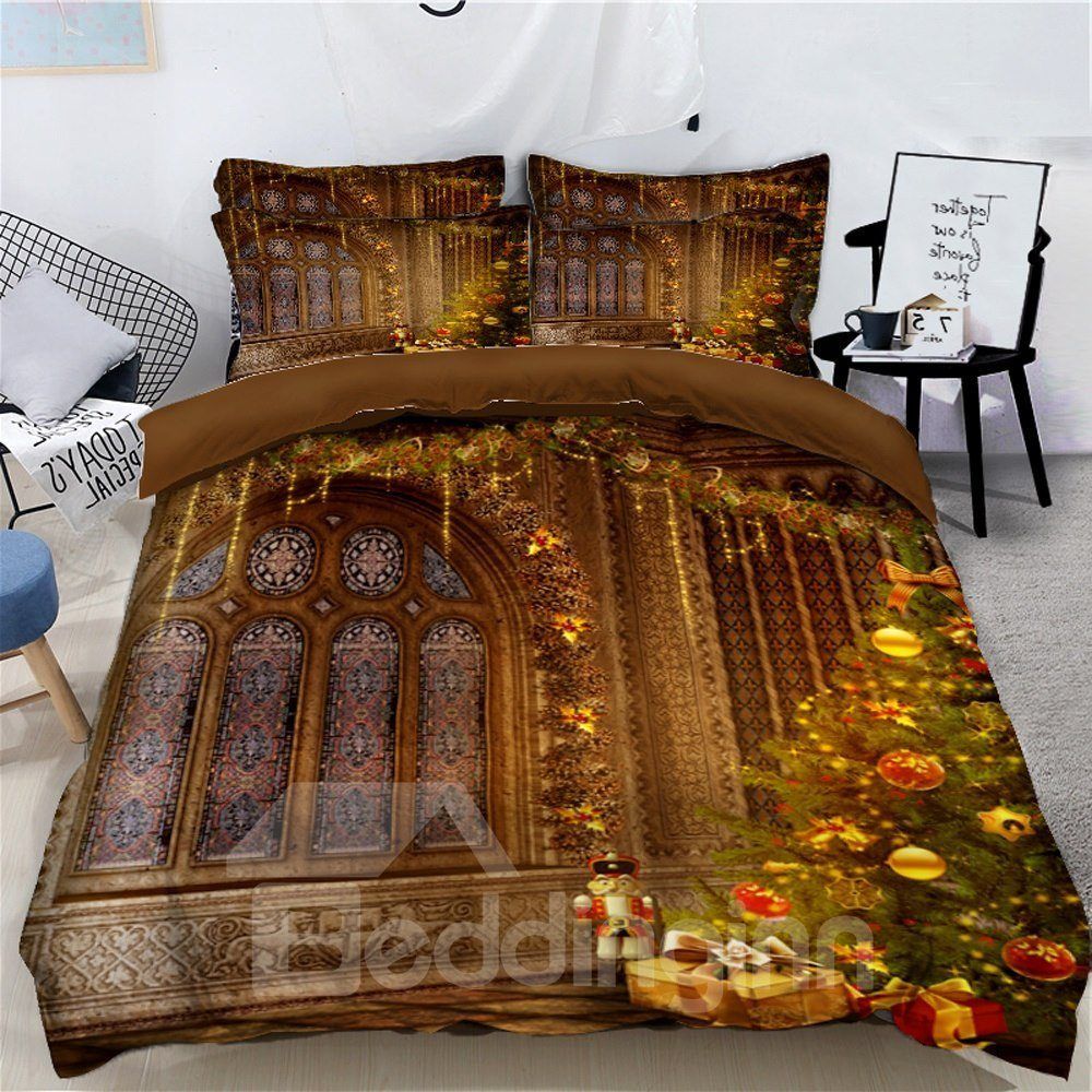 Christmas Tree With House Bedding Set