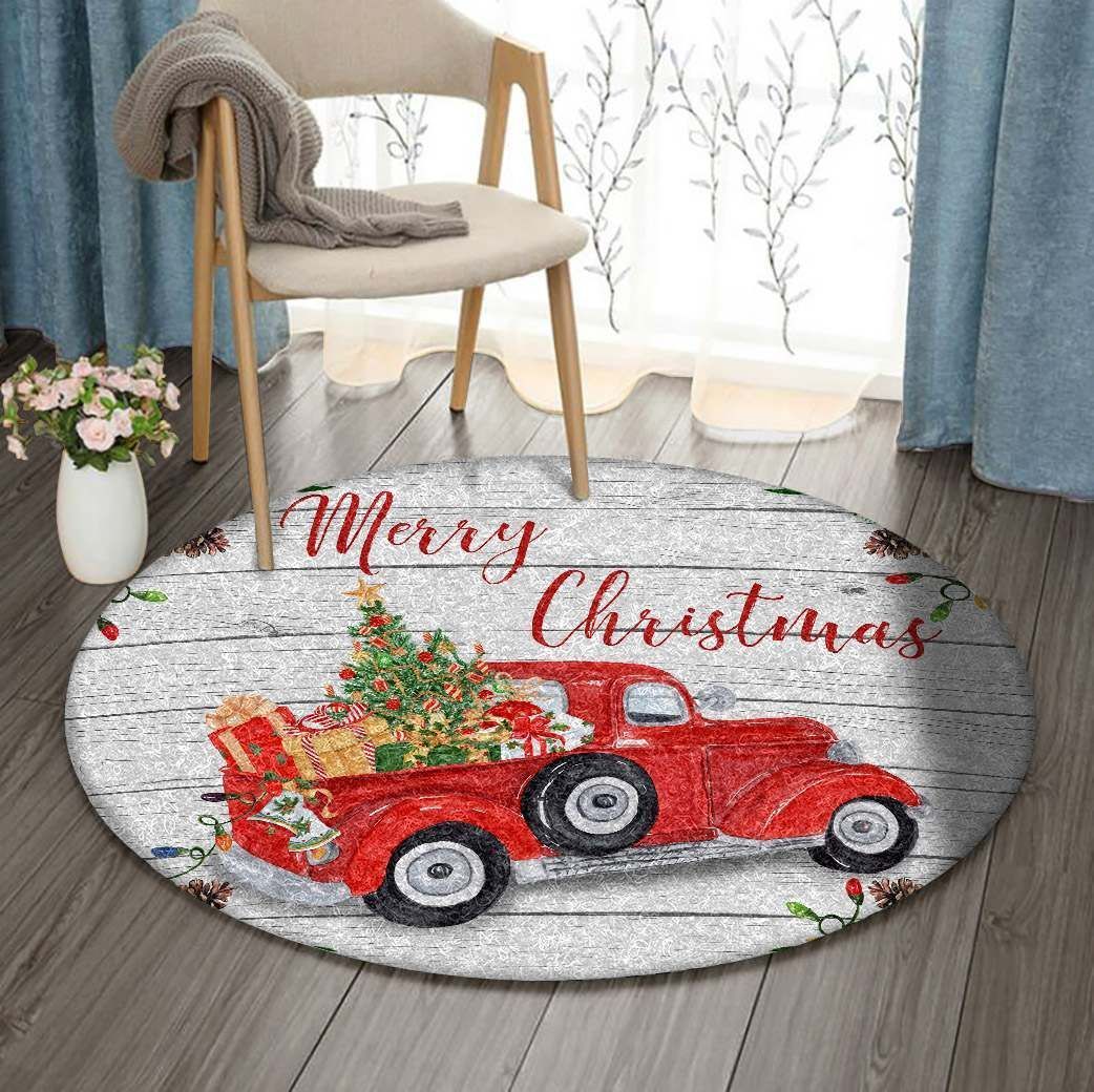 Christmas Truck Round Carpet