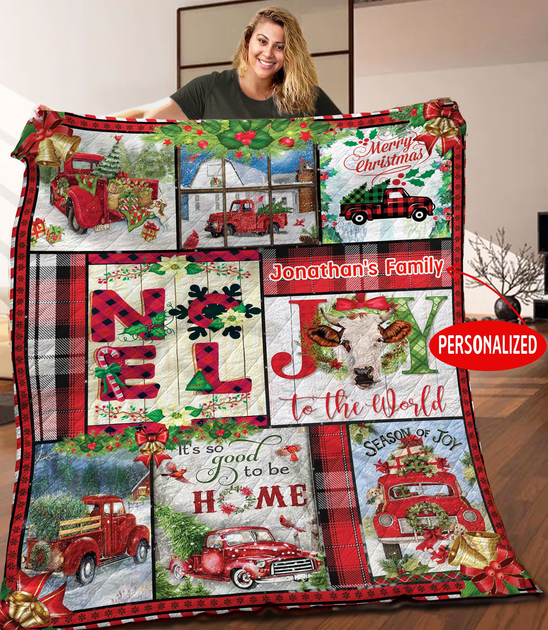 Christmas Truck Personalized HHH121101NH Quilt Blanket