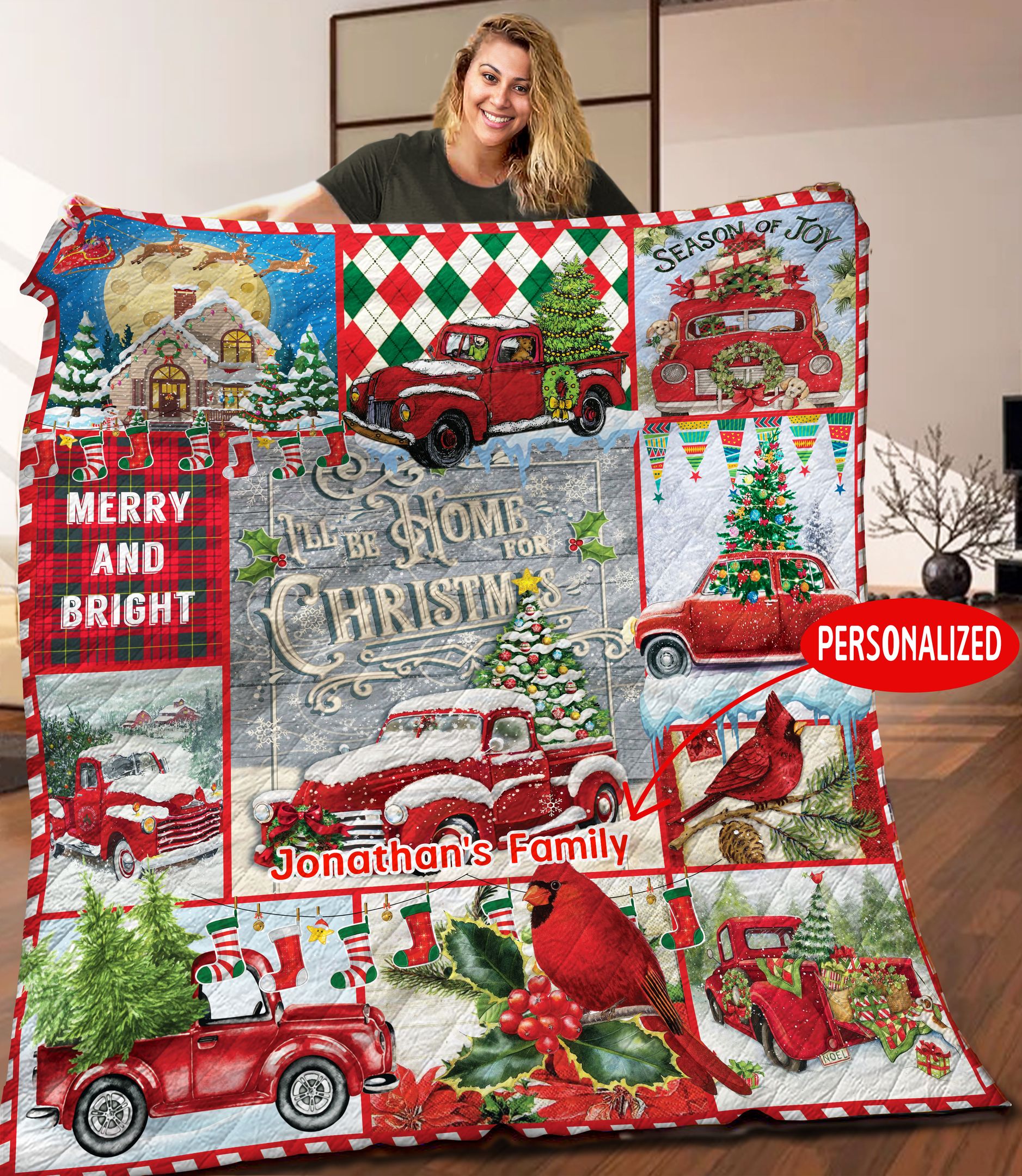 Christmas Truck Personalized HHH121102NH Quilt Blanket