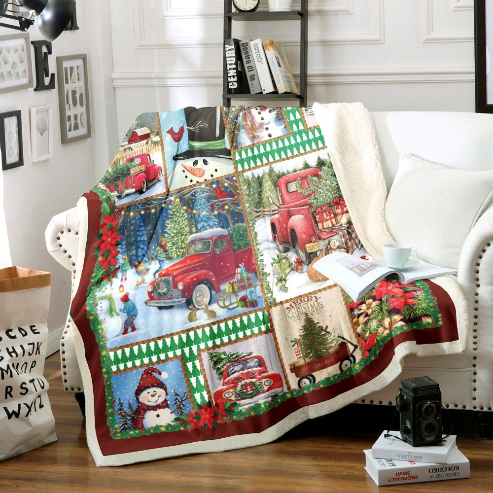 Christmas Trucks Sherpa Fleece Blanket