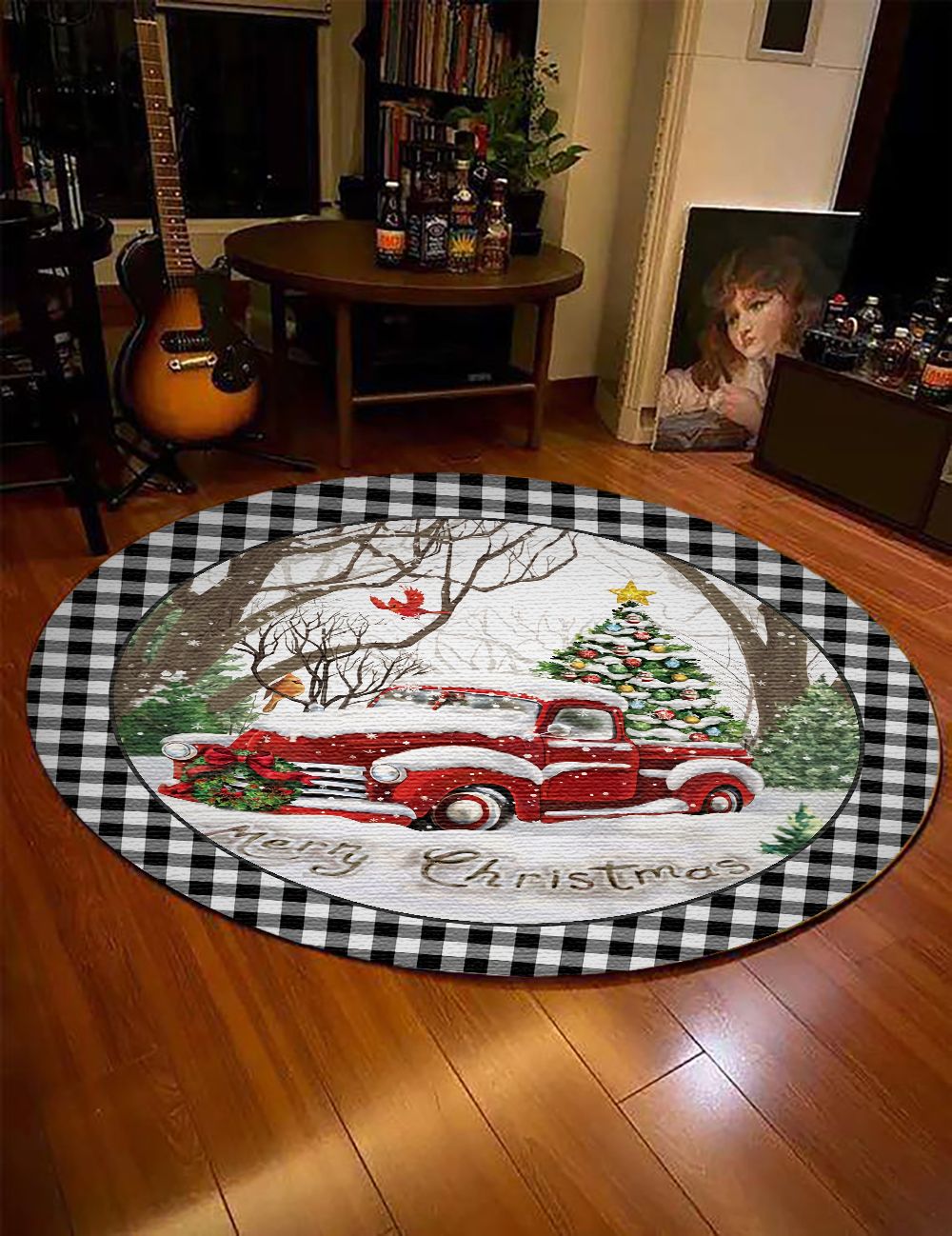 Christmas Trucks Round Carpet