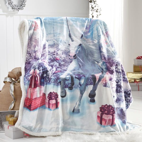 Christmas Unicorn Sherpa Fleece Blanket