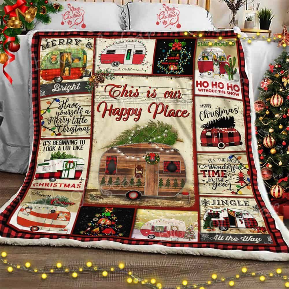 Christmas Vintage Camper Sherpa Fleece Blanket