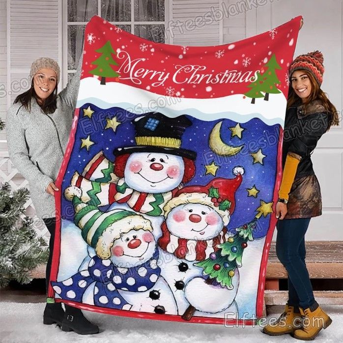 Christmas Winter Snowman Sweet Family Sherpa Fleece Blanket