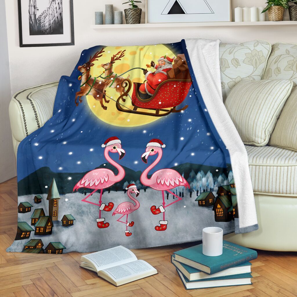 Christmas With Family Flamingo Sherpa Fleece Blanket