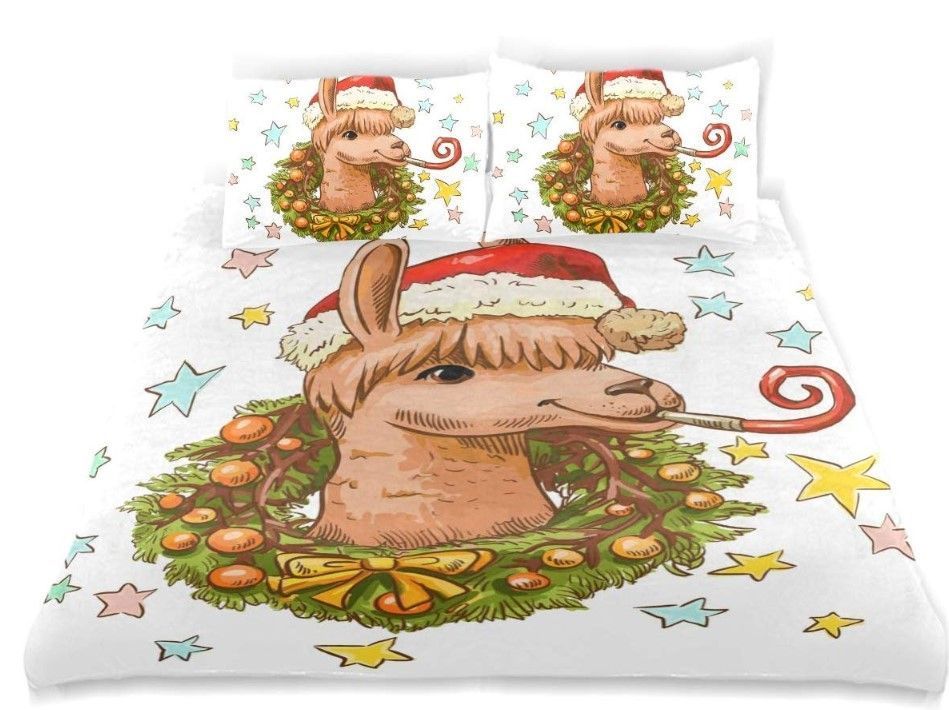 Christmas Wreath Llama Bedding Set